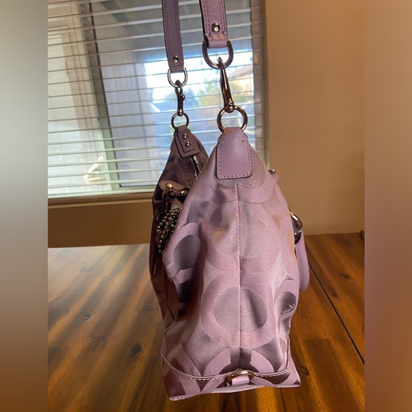 Coach Purple Monogram Satchel Handbag with Strap Handle - Picture 6 of 12